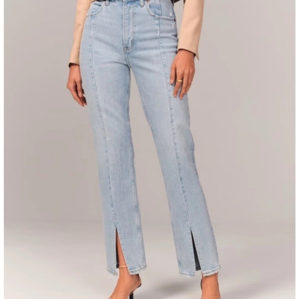 Abercrombie & Fitch Light Wash Split-Hem Wide Leg Jeans